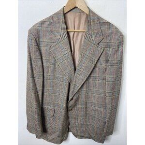 Vintage 70s College Hall Men 46L Tall Check Sports Coat Blazer Hipster WKRP Herb